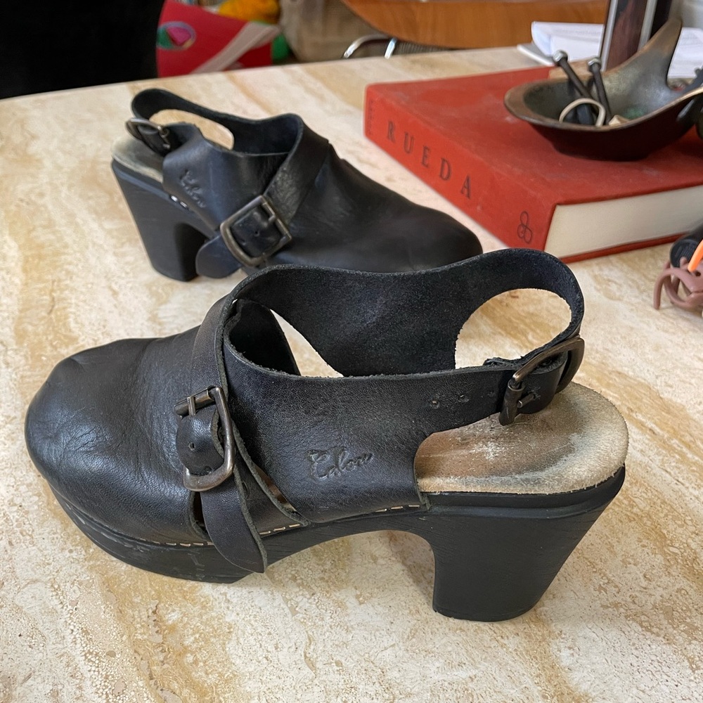 Black Leather Mules by Born